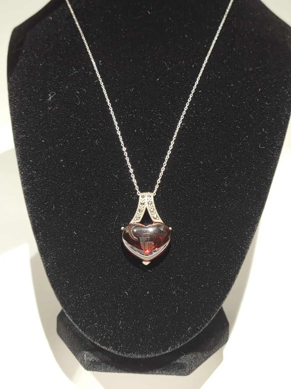 Heart-Shaped Red Rubellite Pendant With Sterling Silver Setting And Chain
